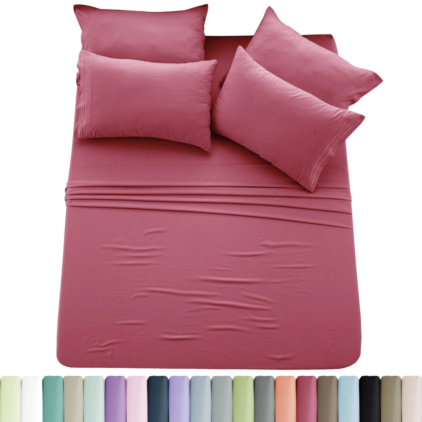 Lux Décor 6pc Solid Sheet Set - Brushed Microfiber Bed Sheets 16 Inches Deep Pockets - Embroidered & Plain Pillowcases - Blu Lotus Boutique