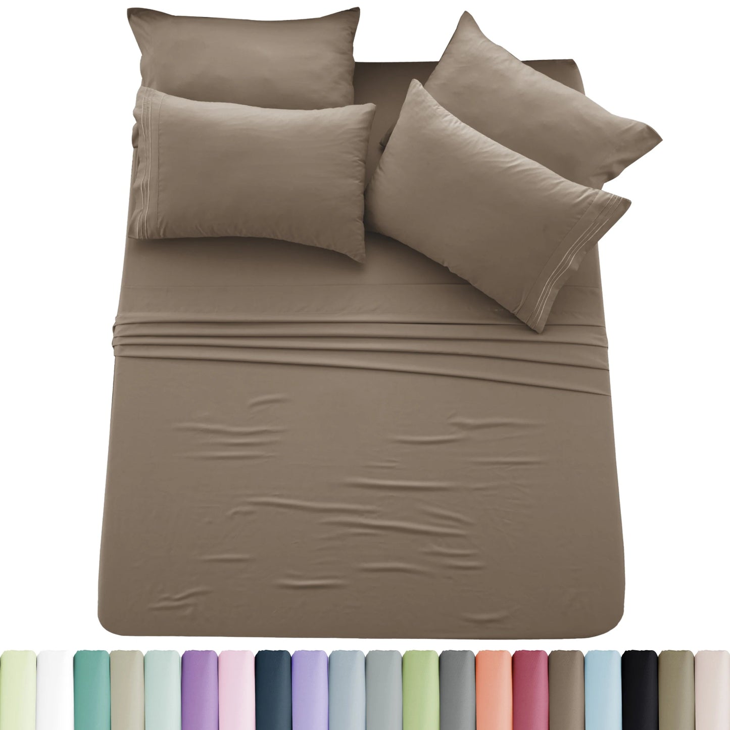 Lux Décor 6pc Solid Sheet Set - Brushed Microfiber Bed Sheets 16 Inches Deep Pockets - Embroidered & Plain Pillowcases - Blu Lotus Boutique