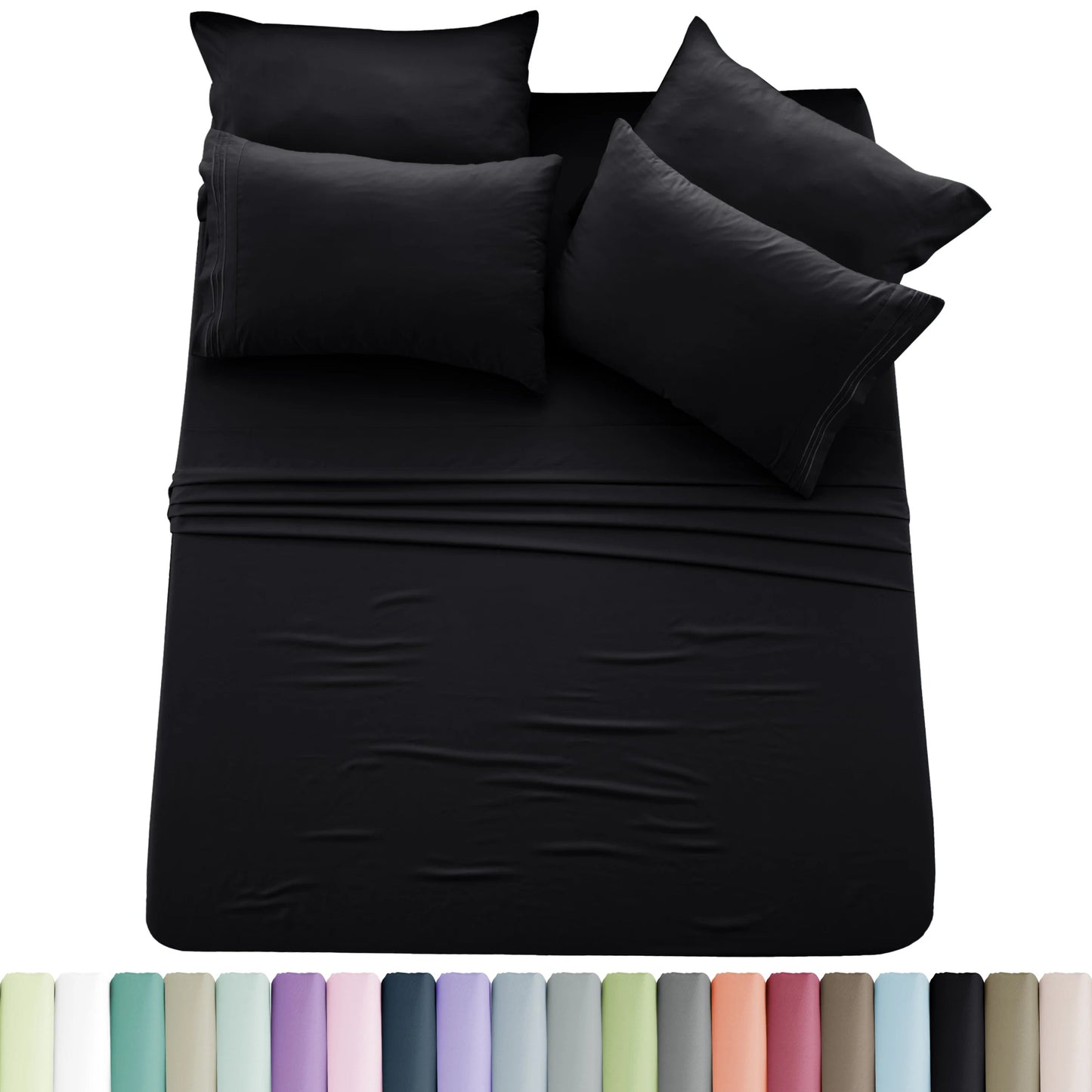 Lux Décor 6pc Solid Sheet Set - Brushed Microfiber Bed Sheets 16 Inches Deep Pockets - Embroidered & Plain Pillowcases - Blu Lotus Boutique