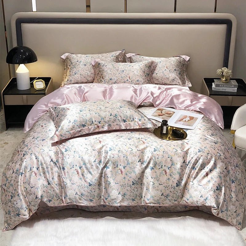 Luxury Blending Mulberry Silk Bedding Set with Duvet Cover Bed Sheet Pillowcase Double Couple Single Summer Blanket Cover Sheets - Blu Lotus Boutique