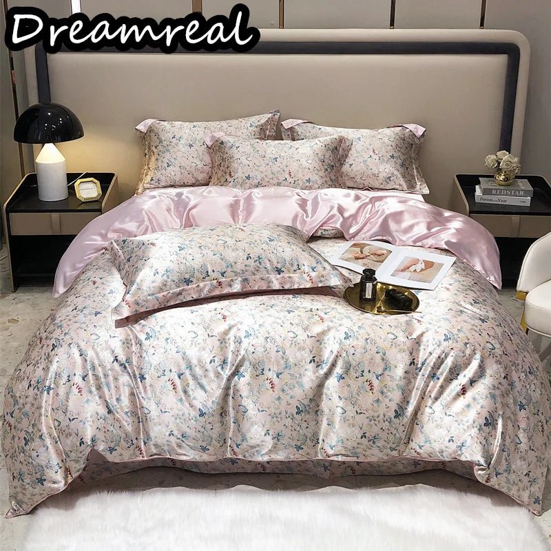 Luxury Blending Mulberry Silk Bedding Set with Duvet Cover Bed Sheet Pillowcase Double Couple Single Summer Blanket Cover Sheets - Blu Lotus Boutique