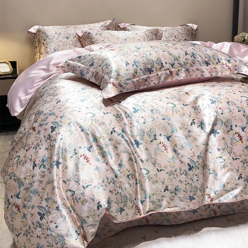 Luxury Blending Mulberry Silk Bedding Set with Duvet Cover Bed Sheet Pillowcase Double Couple Single Summer Blanket Cover Sheets - Blu Lotus Boutique