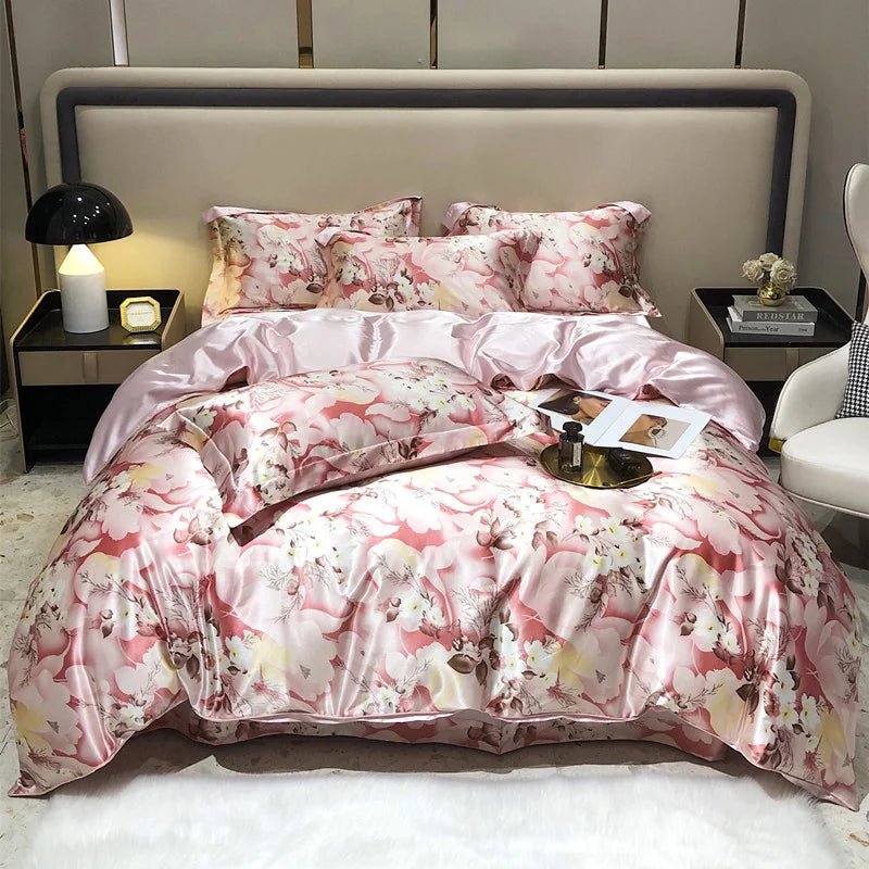 Luxury Blending Mulberry Silk Bedding Set with Duvet Cover Bed Sheet Pillowcase Double Couple Single Summer Blanket Cover Sheets - Blu Lotus Boutique
