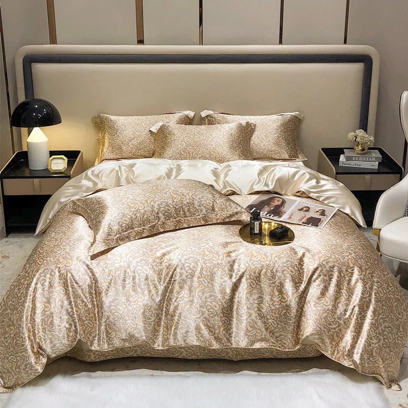 Luxury Blending Mulberry Silk Bedding Set with Duvet Cover Bed Sheet Pillowcase Double Couple Single Summer Blanket Cover Sheets - Blu Lotus Boutique