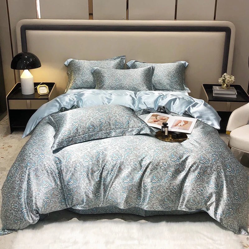 Luxury Blending Mulberry Silk Bedding Set with Duvet Cover Bed Sheet Pillowcase Double Couple Single Summer Blanket Cover Sheets - Blu Lotus Boutique