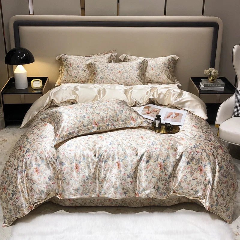 Luxury Blending Mulberry Silk Bedding Set with Duvet Cover Bed Sheet Pillowcase Double Couple Single Summer Blanket Cover Sheets - Blu Lotus Boutique