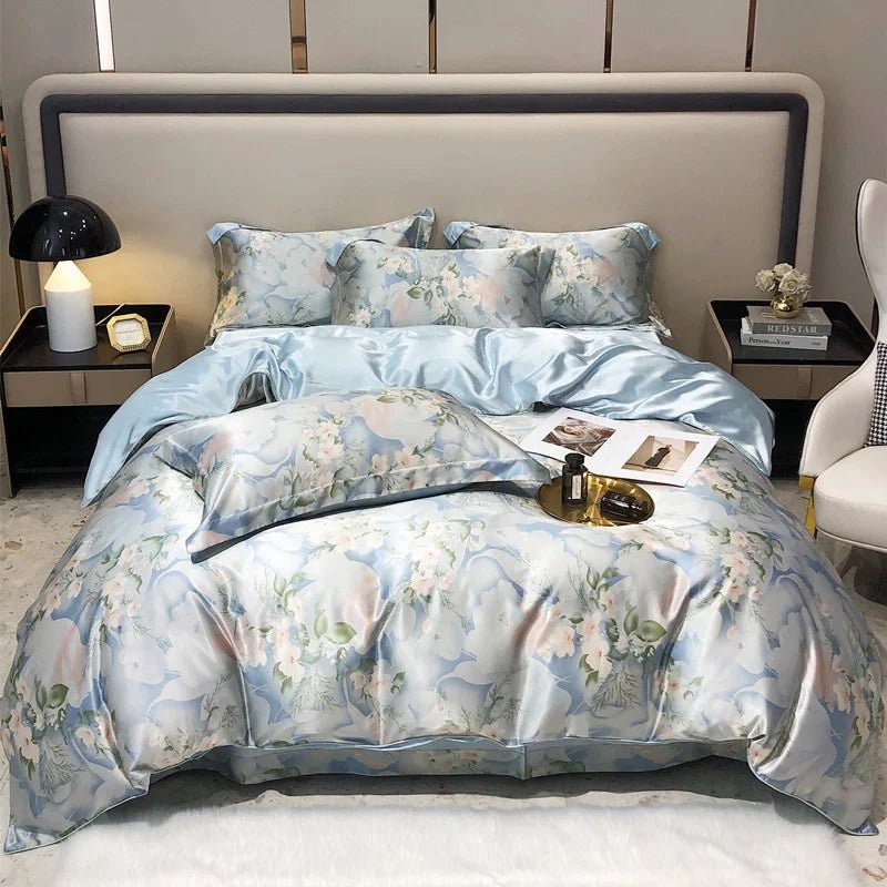 Luxury Blending Mulberry Silk Bedding Set with Duvet Cover Bed Sheet Pillowcase Double Couple Single Summer Blanket Cover Sheets - Blu Lotus Boutique