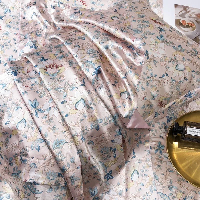 Luxury Blending Mulberry Silk Bedding Set with Duvet Cover Bed Sheet Pillowcase Double Couple Single Summer Blanket Cover Sheets - Blu Lotus Boutique