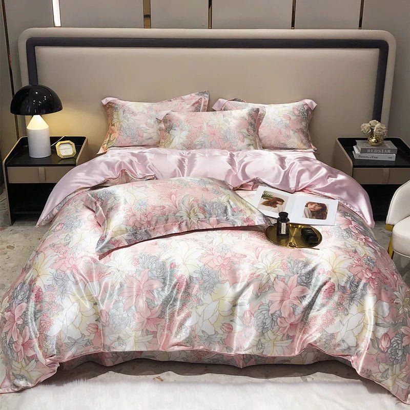 Luxury Blending Mulberry Silk Bedding Set with Duvet Cover Bed Sheet Pillowcase Double Couple Single Summer Blanket Cover Sheets - Blu Lotus Boutique