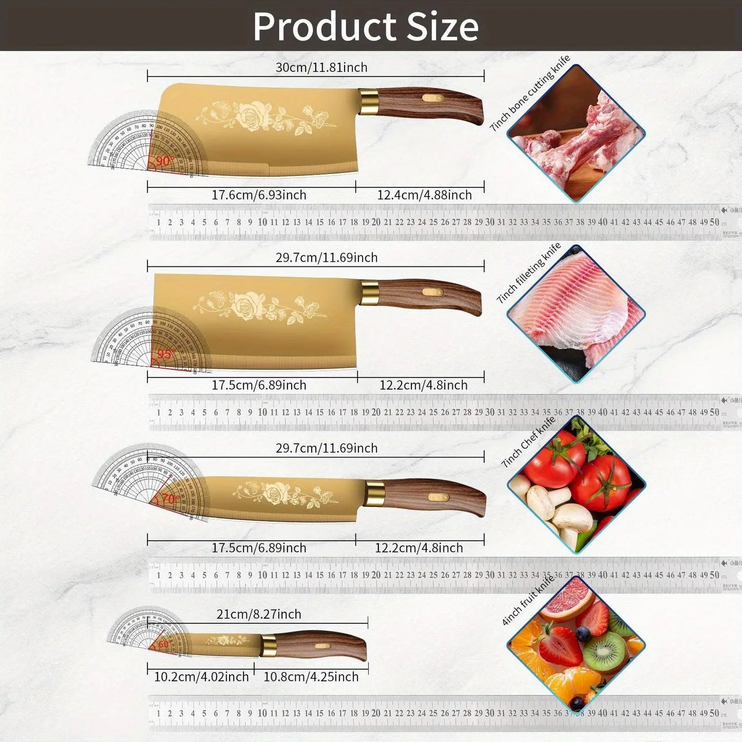 Luxury Gold Kitchen Knife Set - 4 - Piece Stainless Steel Blades with Titanium Plating. Ergonomic Handles. High - Performance Knives - Blu Lotus Boutique