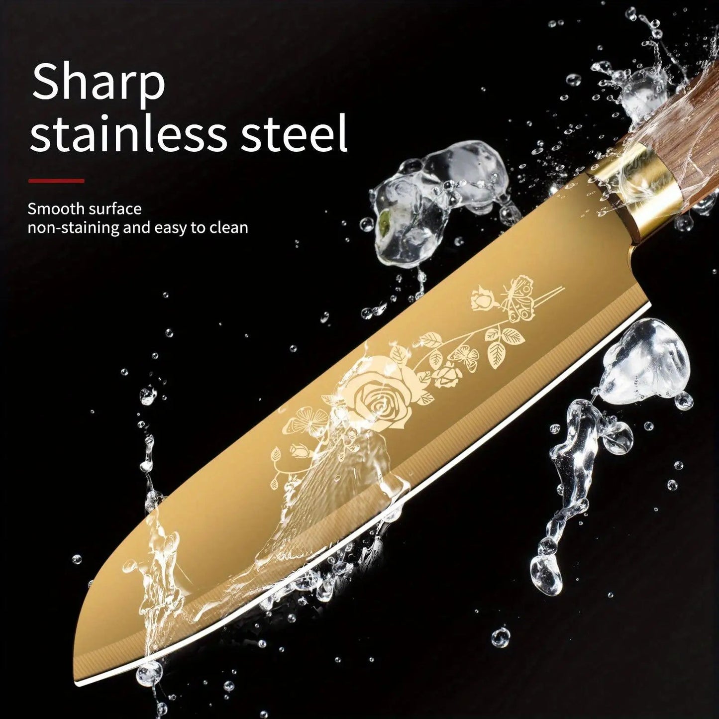 Luxury Gold Kitchen Knife Set - 4 - Piece Stainless Steel Blades with Titanium Plating. Ergonomic Handles. High - Performance Knives - Blu Lotus Boutique