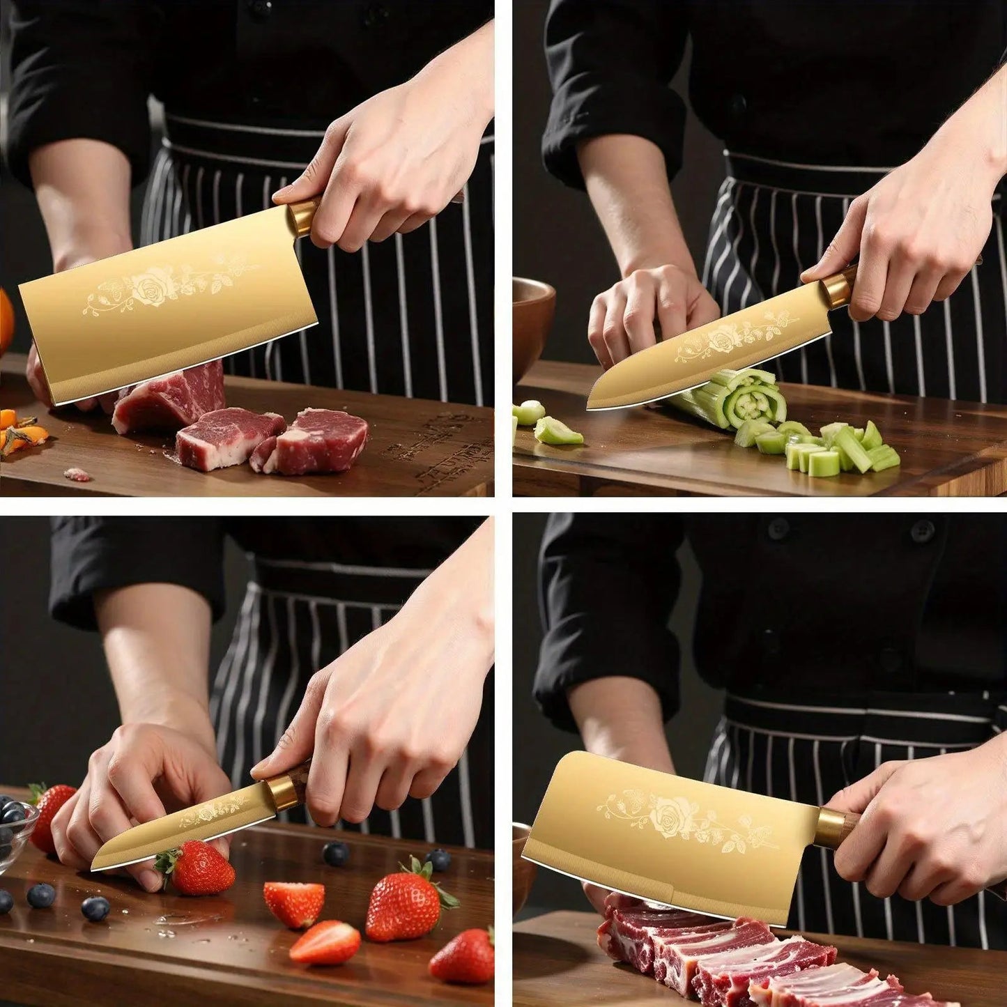 Luxury Gold Kitchen Knife Set - 4 - Piece Stainless Steel Blades with Titanium Plating. Ergonomic Handles. High - Performance Knives - Blu Lotus Boutique