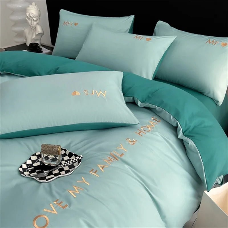 Luxury Nordic Egyptian Cotton Bedding Set King Queen Double Twin Size with Sheet Duvet Cover Pillowcase 1/2 People Bed Linen New - Blu Lotus Boutique