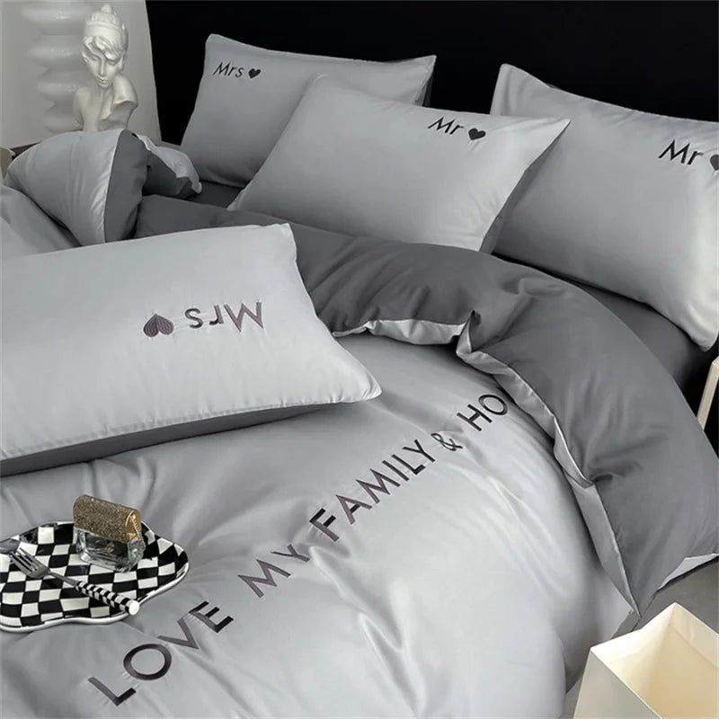 Luxury Nordic Egyptian Cotton Bedding Set King Queen Double Twin Size with Sheet Duvet Cover Pillowcase 1/2 People Bed Linen New - Blu Lotus Boutique