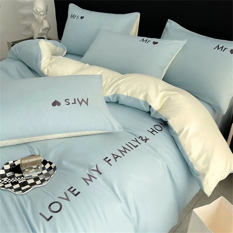Luxury Nordic Egyptian Cotton Bedding Set King Queen Double Twin Size with Sheet Duvet Cover Pillowcase 1/2 People Bed Linen New - Blu Lotus Boutique