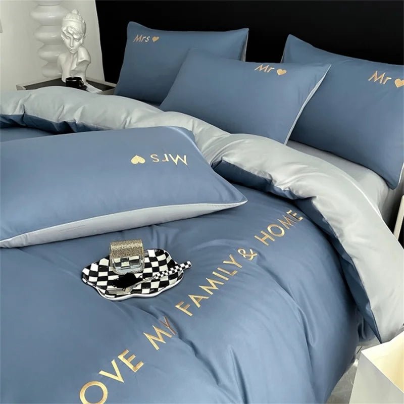 Luxury Nordic Egyptian Cotton Bedding Set King Queen Double Twin Size with Sheet Duvet Cover Pillowcase 1/2 People Bed Linen New - Blu Lotus Boutique