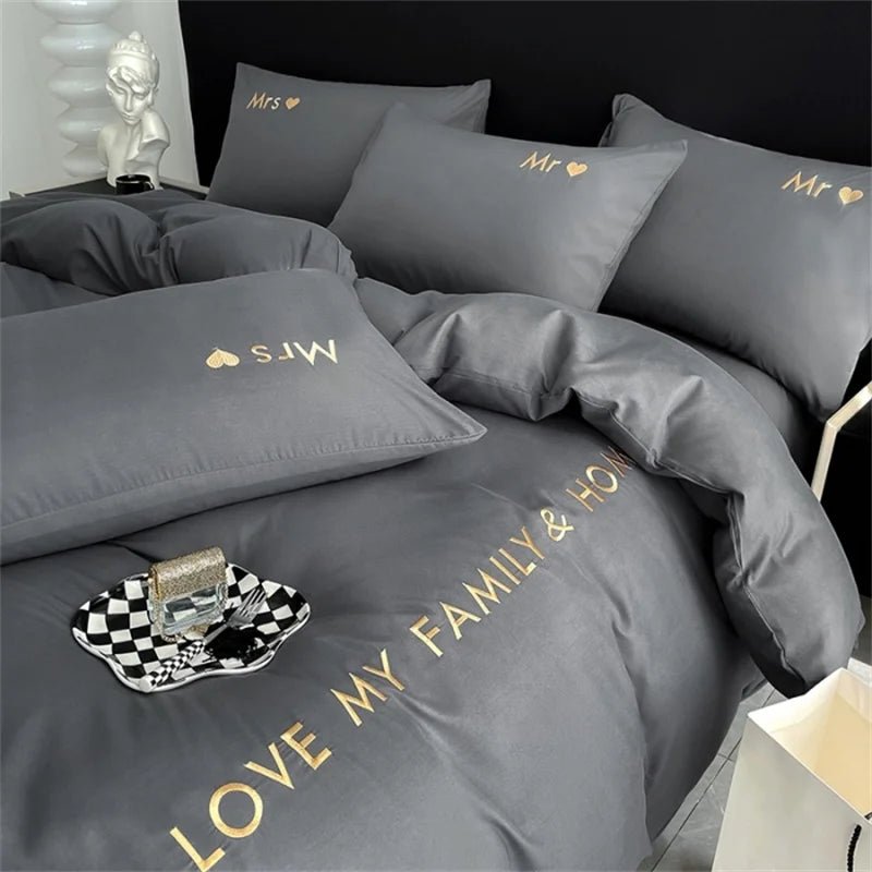 Luxury Nordic Egyptian Cotton Bedding Set King Queen Double Twin Size with Sheet Duvet Cover Pillowcase 1/2 People Bed Linen New - Blu Lotus Boutique