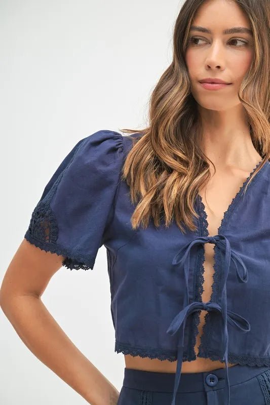 MABLE Crochet Lace Detail Crop Top and Shorts Set - Blu Lotus Boutique