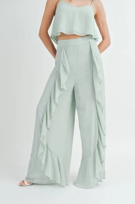 MABLE Crop Cami and Ruffled Wide Leg Pants Set - Blu Lotus Boutique