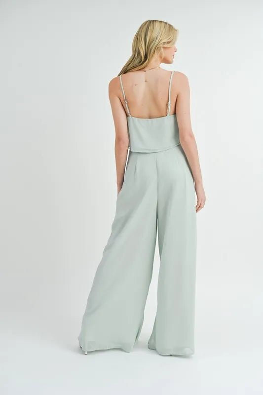 MABLE Crop Cami and Ruffled Wide Leg Pants Set - Blu Lotus Boutique