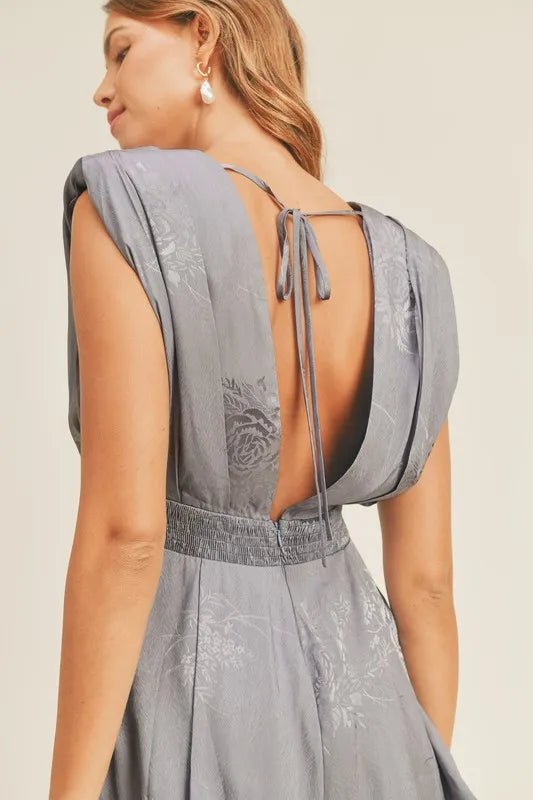 MABLE Draped Romper with Pleated Shoulder Pad Detail - Blu Lotus Boutique