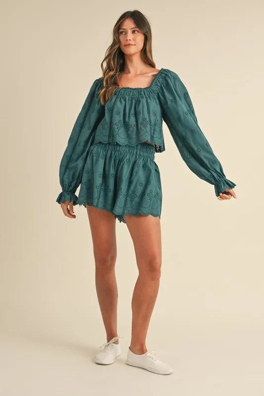 MABLE Embroidered Scalloped Lace Top and Short Set - Blu Lotus Boutique