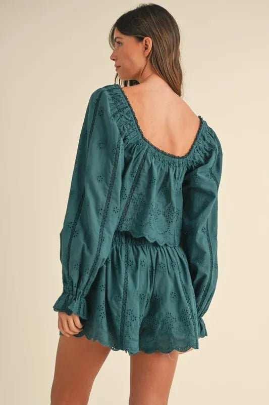 MABLE Embroidered Scalloped Lace Top and Short Set - Blu Lotus Boutique