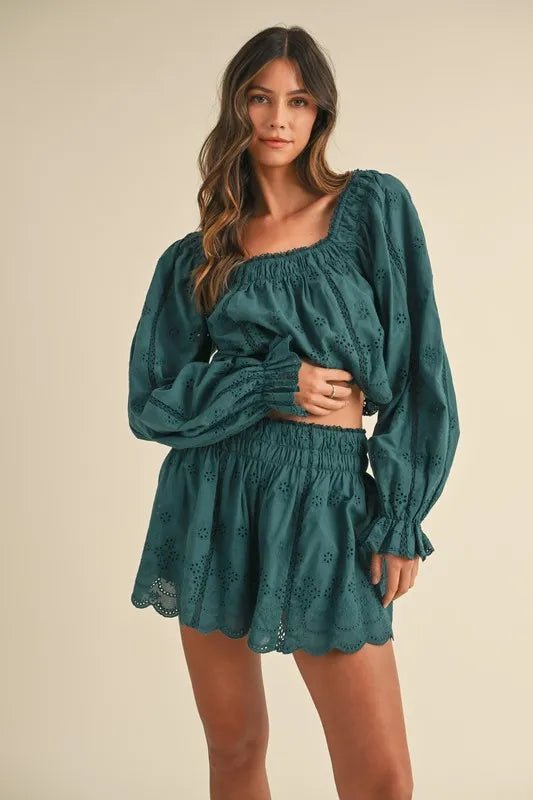 MABLE Embroidered Scalloped Lace Top and Short Set - Blu Lotus Boutique