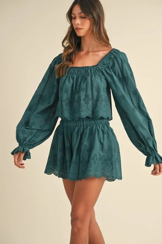 MABLE Embroidered Scalloped Lace Top and Short Set - Blu Lotus Boutique