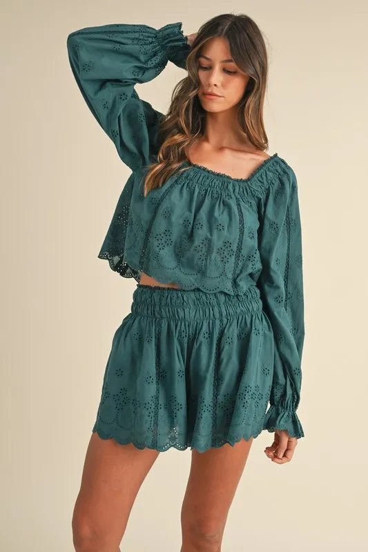 MABLE Embroidered Scalloped Lace Top and Short Set - Blu Lotus Boutique