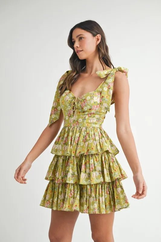 MABLE Floral Print Shoulder Tie Layered Mini Dress - Blu Lotus Boutique