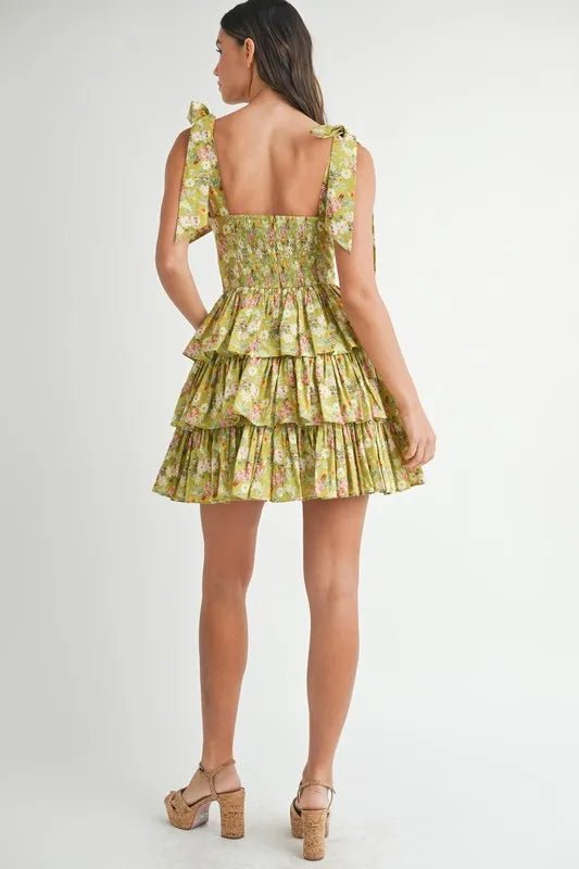 MABLE Floral Print Shoulder Tie Layered Mini Dress - Blu Lotus Boutique
