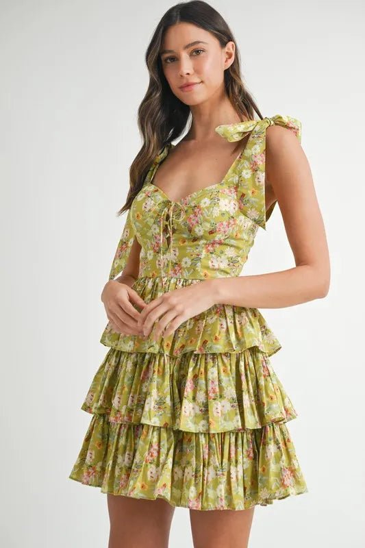 MABLE Floral Print Shoulder Tie Layered Mini Dress - Blu Lotus Boutique