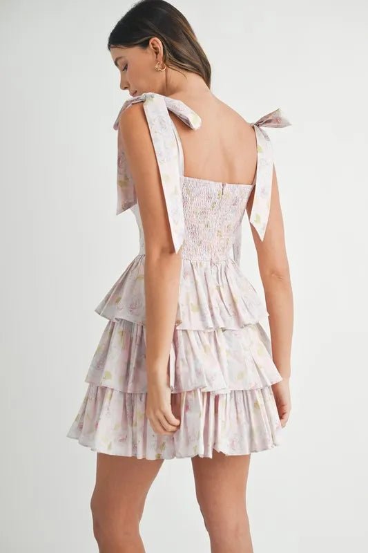 MABLE Floral Print Shoulder Tie Layered Mini Dress - Blu Lotus Boutique