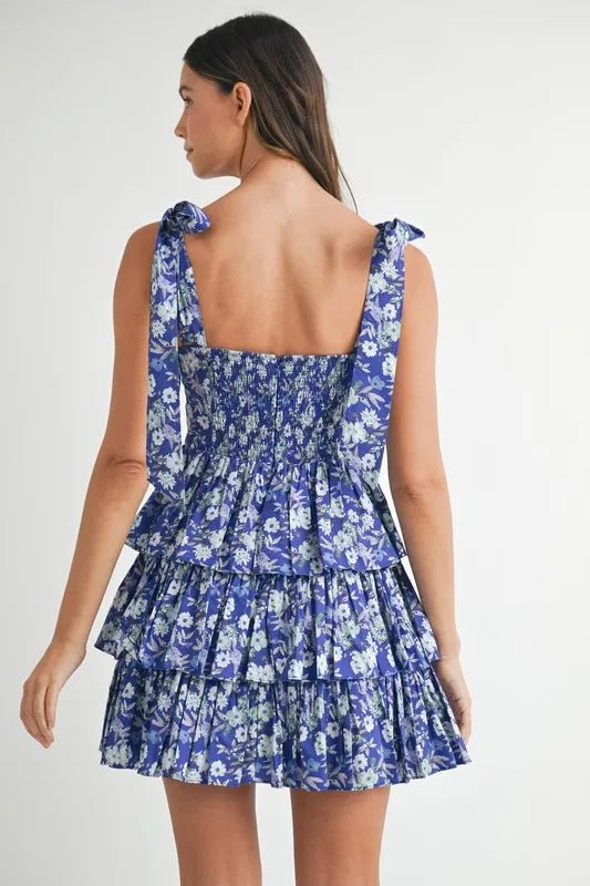 MABLE Floral Print Shoulder Tie Layered Mini Dress - Blu Lotus Boutique