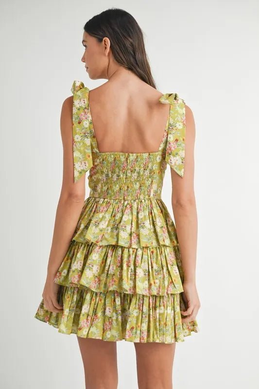 MABLE Floral Print Shoulder Tie Layered Mini Dress - Blu Lotus Boutique