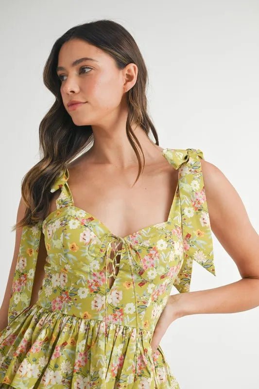 MABLE Floral Print Shoulder Tie Layered Mini Dress - Blu Lotus Boutique