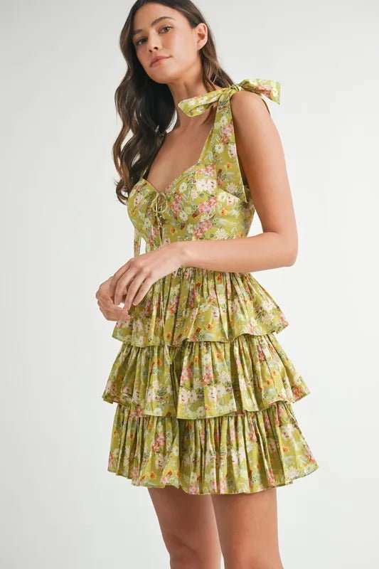 MABLE Floral Print Shoulder Tie Layered Mini Dress - Blu Lotus Boutique