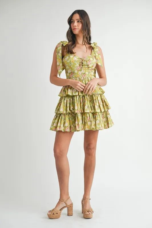MABLE Floral Print Shoulder Tie Layered Mini Dress - Blu Lotus Boutique