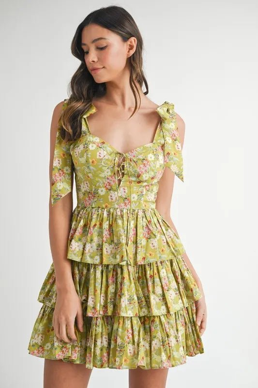 MABLE Floral Print Shoulder Tie Layered Mini Dress - Blu Lotus Boutique