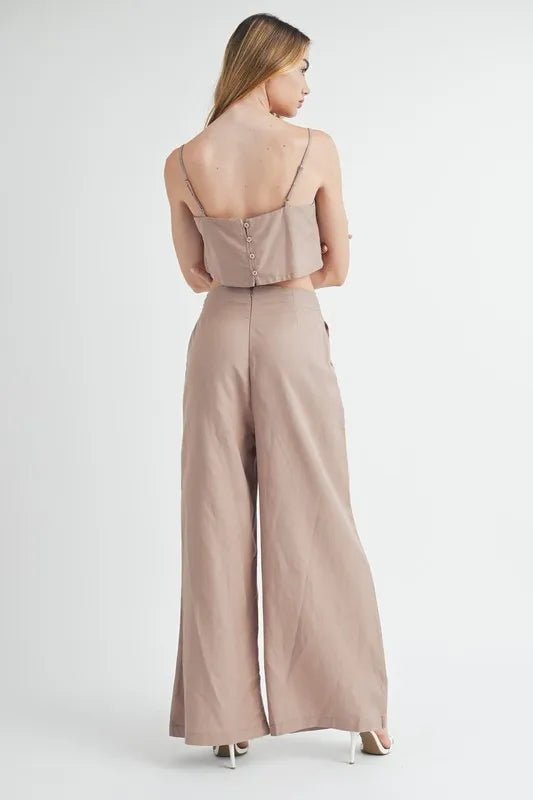 MABLE Linen Mix Crop Cami and Wide Leg Pants Set - Blu Lotus Boutique