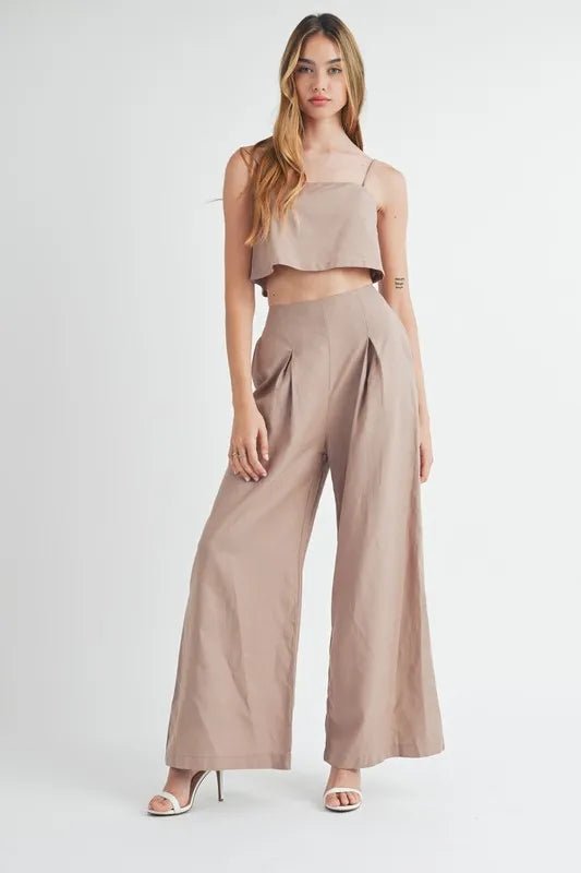 MABLE Linen Mix Crop Cami and Wide Leg Pants Set - Blu Lotus Boutique