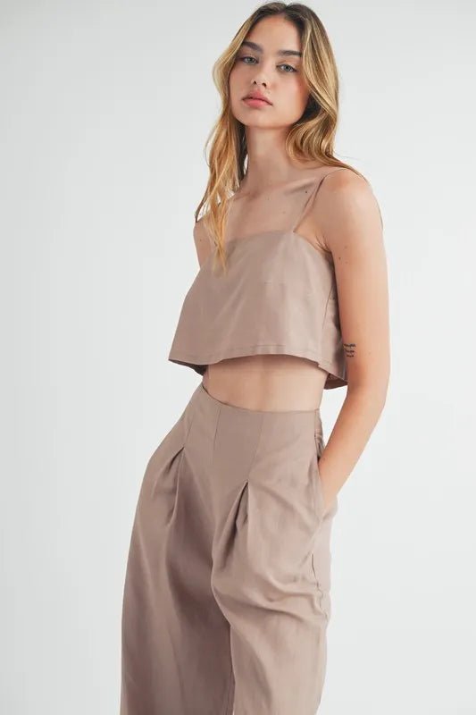 MABLE Linen Mix Crop Cami and Wide Leg Pants Set - Blu Lotus Boutique