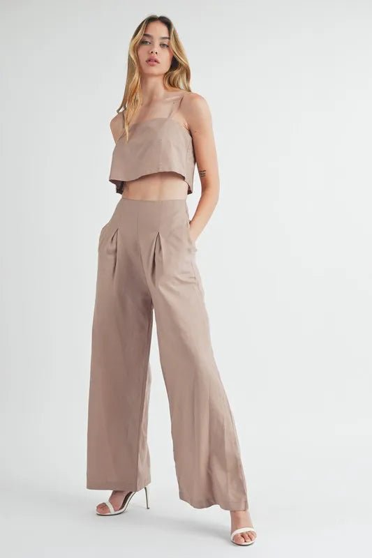 MABLE Linen Mix Crop Cami and Wide Leg Pants Set - Blu Lotus Boutique