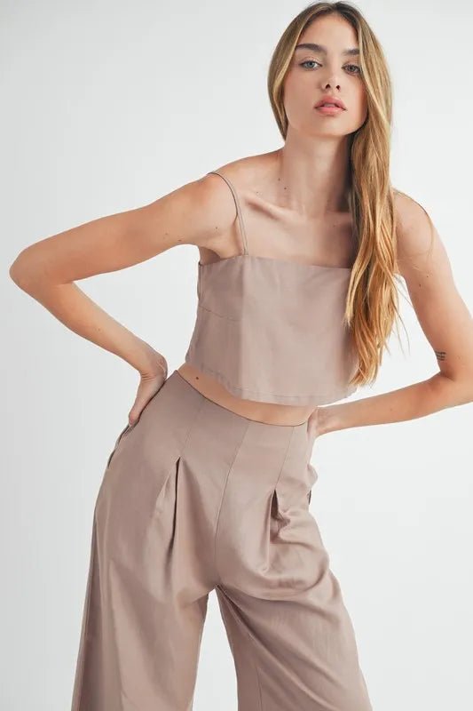 MABLE Linen Mix Crop Cami and Wide Leg Pants Set - Blu Lotus Boutique