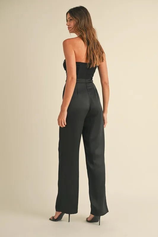 MABLE Rhinestone Applique Bustier Jumpsuit - Blu Lotus Boutique