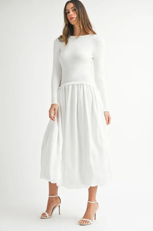 MABLE Ribbed Poplin Mix Midi Sweater Dress - Blu Lotus Boutique
