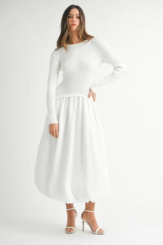 MABLE Ribbed Poplin Mix Midi Sweater Dress - Blu Lotus Boutique
