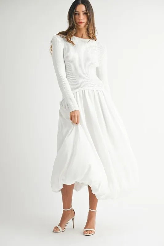 MABLE Ribbed Poplin Mix Midi Sweater Dress - Blu Lotus Boutique