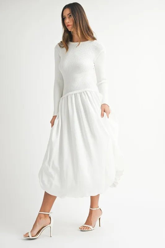 MABLE Ribbed Poplin Mix Midi Sweater Dress - Blu Lotus Boutique